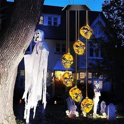 Halloween Skull Skeleton LED campanelli eolici solari per esterni per Halloween Outdoor portico Yard Garden facile installazione