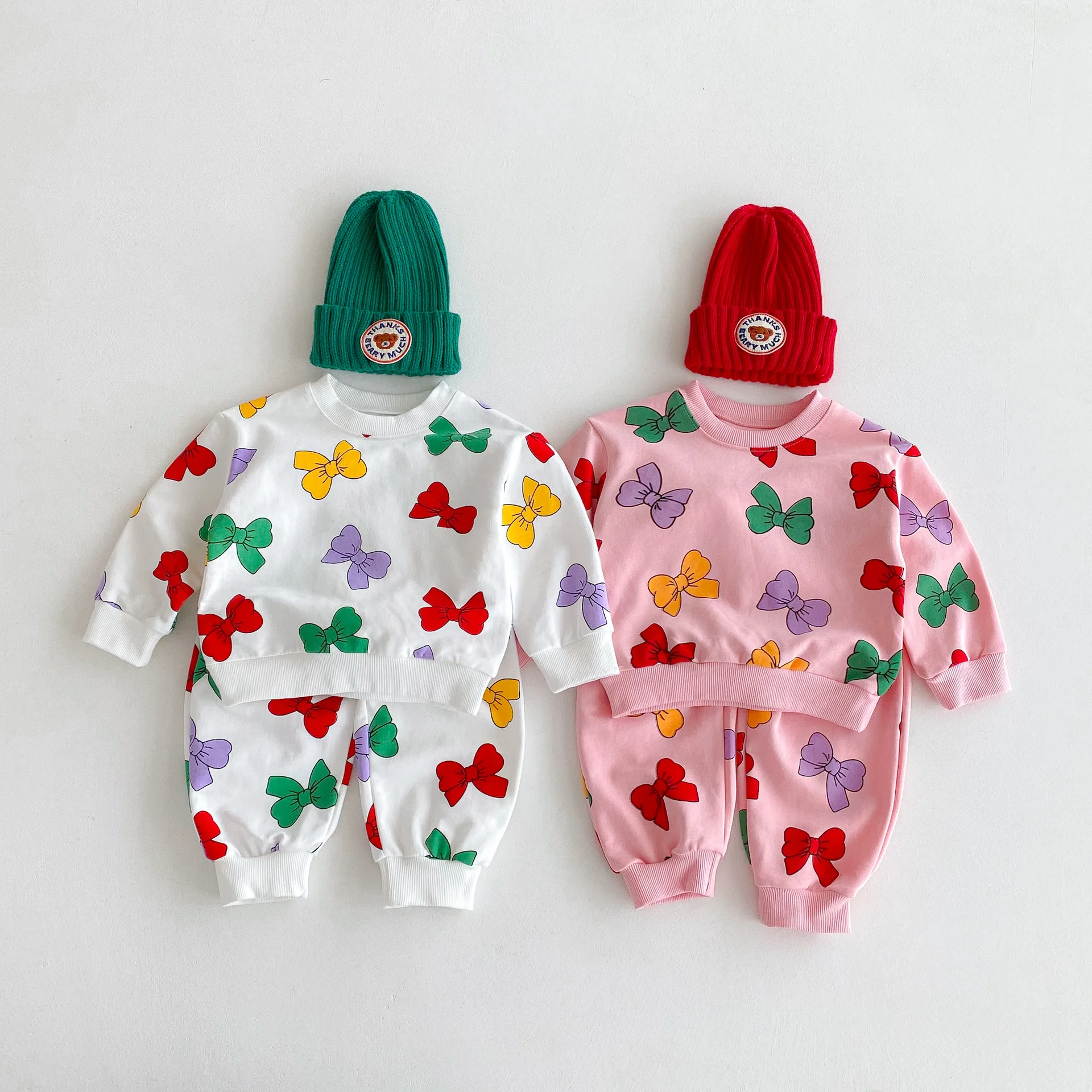 MILANCEL 1-6Y Kids Clothing Set Colorful Bow Print Hoodie Suit Girls Clothing Set O Neck Hoodie Tops And Pants 2Pcs Girls Set