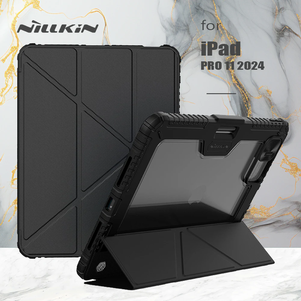 

Nillkin Armor Bumper for Apple iPad Pro 11 2024 Slide Camera Cover Magnetic Full Coverage Pencil Holder Flip Leather Case