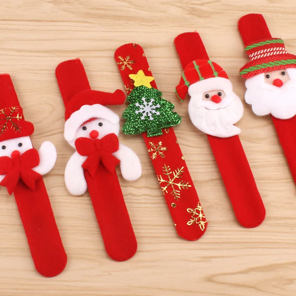 

10pcs Christmas Snap Bracelet Set Santa Snowman Elk Design Slap Wristbands For Party Favor Gift Holiday Carnival