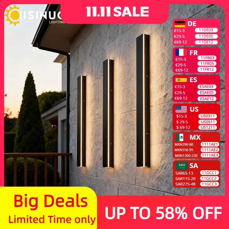 Applique extérieure étanche LED longue éclairage linéaire IP65 aluminium pour jardin Garage porche appliques luminaires 110V 220V Luminaire