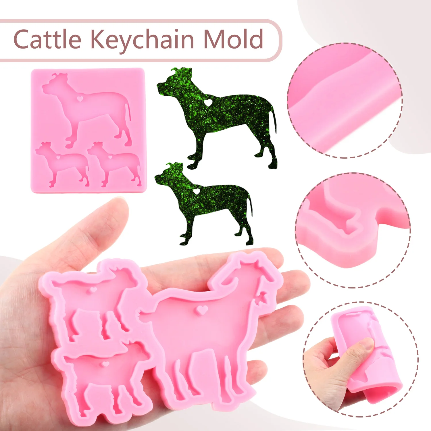 Goat Cattle Keychains Silicone Molds DIY Shiny Jewelry Pig Dog Keychain Epoxy Resin Mold Necklace Pendant Resin Crafting Making