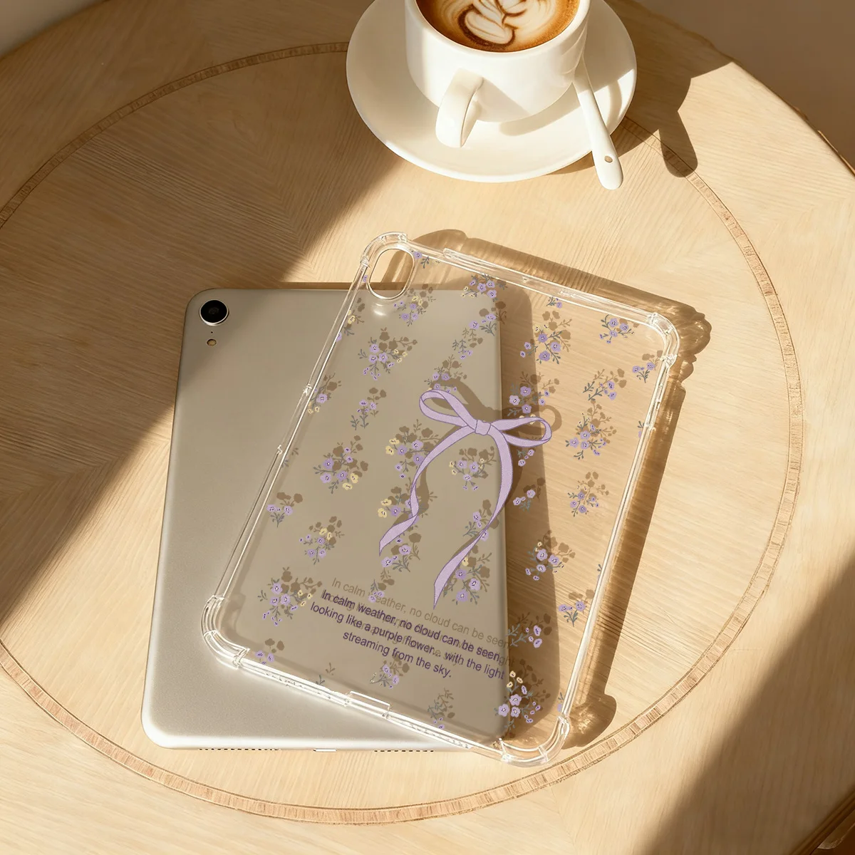 Clear Transparent Tablet Case for Apple iPad Pro 12.9 13 9.7 10.5 A16 11 10 9 8 Air 13 Mini 6 5 4 Cover Purple Floral Bow Tablet