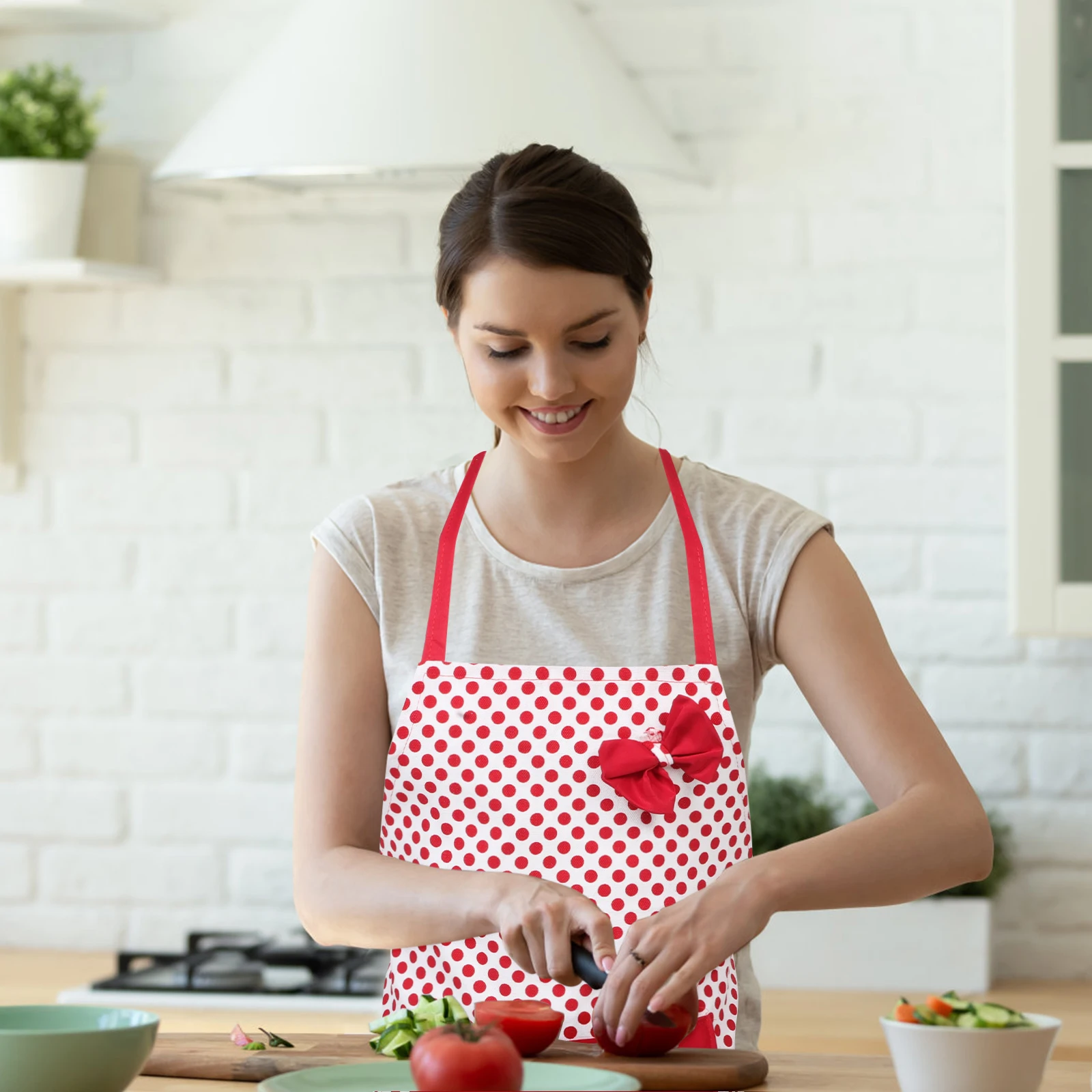 

Women Apron Cotton Halter Neck Sleeveless Kitchen Cooking Apron With Pocket For Cafe Hotel Nail Salon