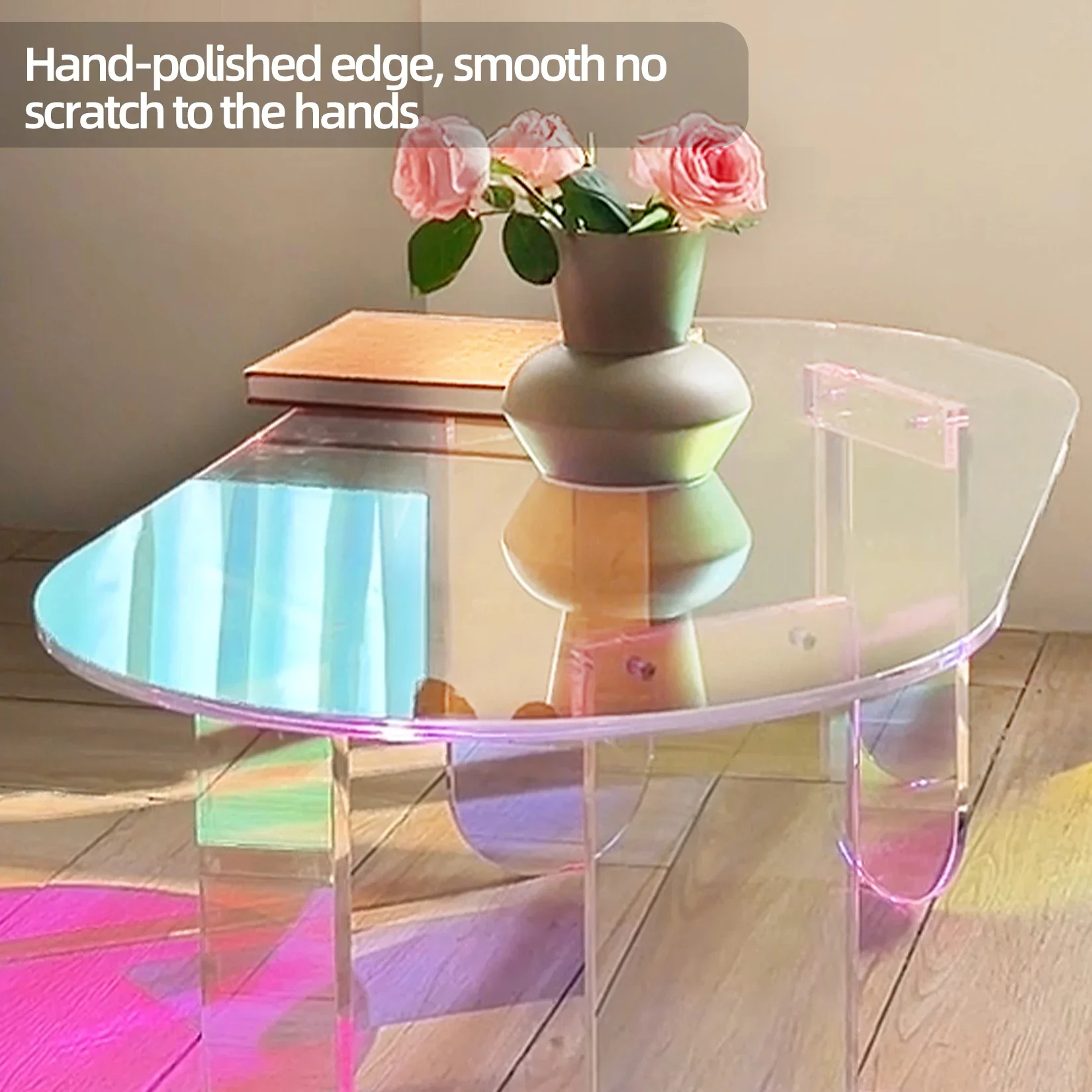 Shatterproof Acrylic Coffee Tables Clear End Table Living Room Iridescent Accent Side Table 4 Legs Home Decor