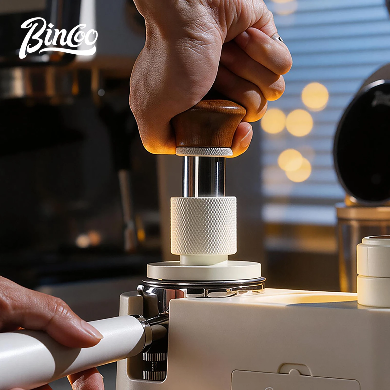 Bincoo Professional 30LB Impact Tamper Titanium Gold Plated Constant Force Threaded Base Espresso Machine Accessory