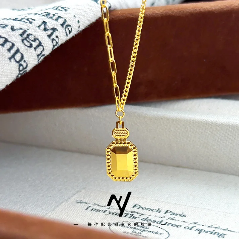 

9999 24K Real Gold Light Luxury Golden Years Vacuum CNC Perfume Bottle Clambone Necklace