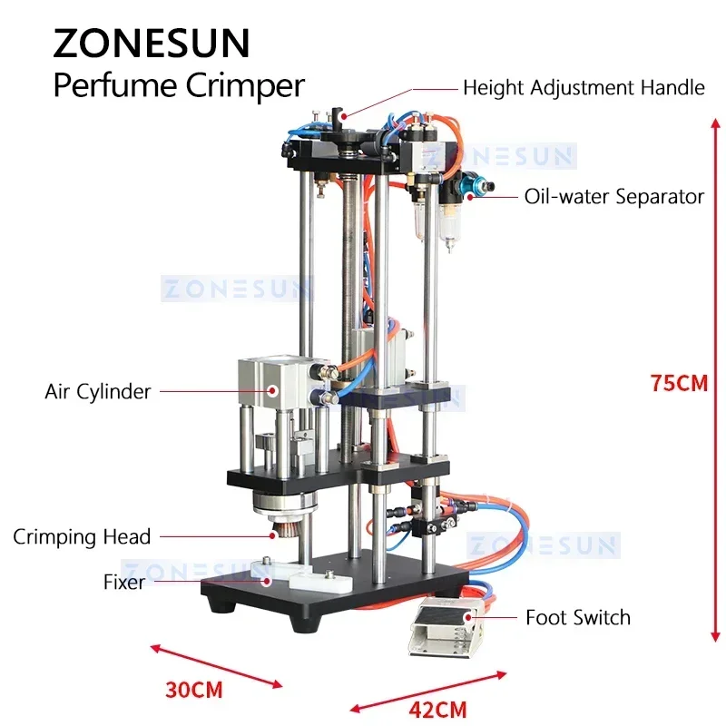 ZONESUN الهوائية غطاء زجاجة عطر آلة الضغط الزجاج التمهيد البخاخ ختم رائحة العطر معدات التعبئة والتغليف ZS-YG08Z
