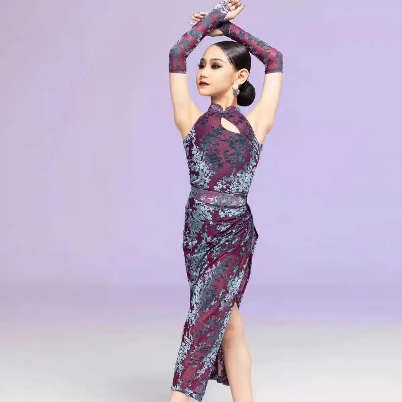 カスタマイズされた新しい女の子のラテンダンスドレスワンピースカラーチャイナドレス中国風のハイエンドパフォーマンス衣装