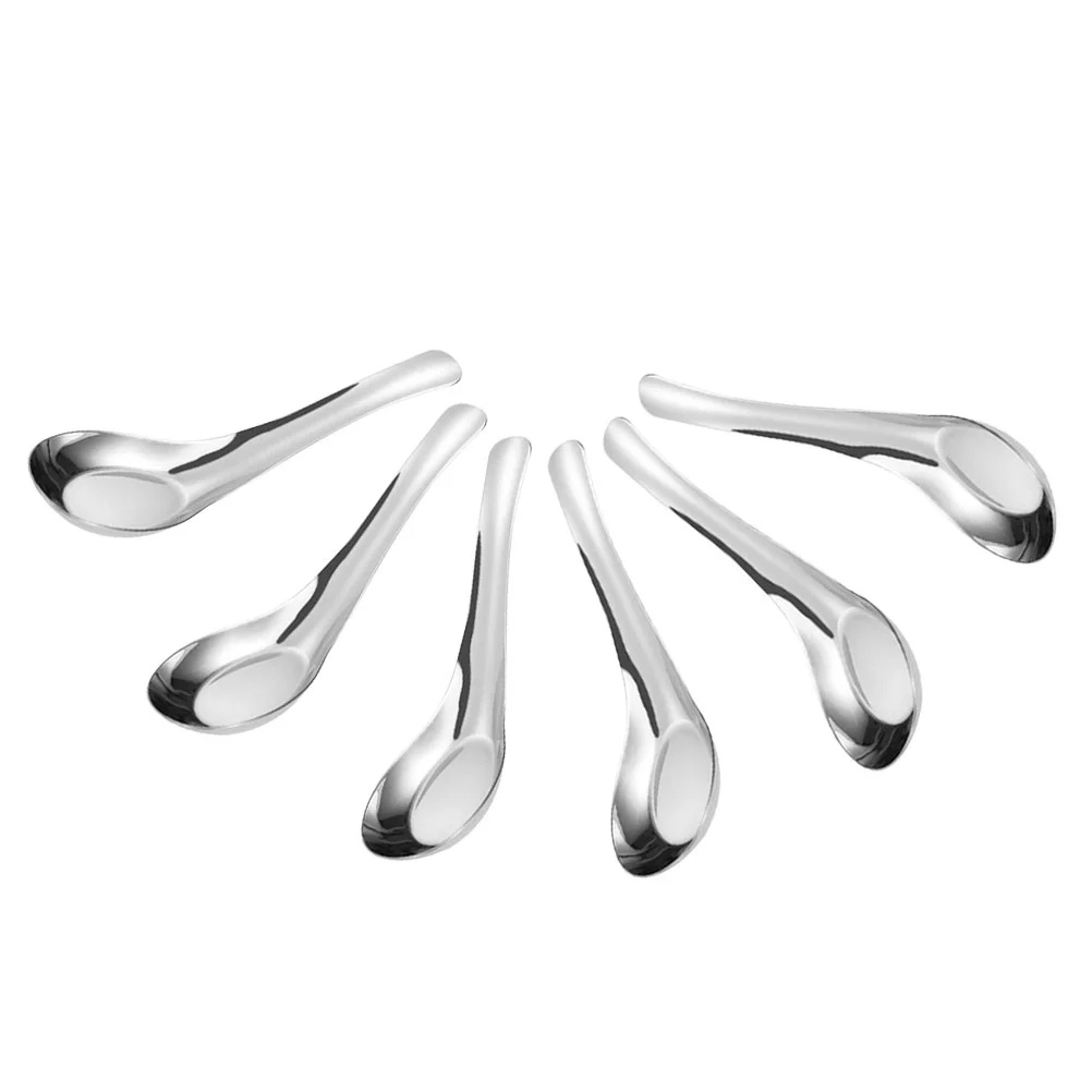

6 Pcs Mirror Stainless Steel Spoon Metal Cooking Silver Serving Spoons Thicken Large for Buffet 304
