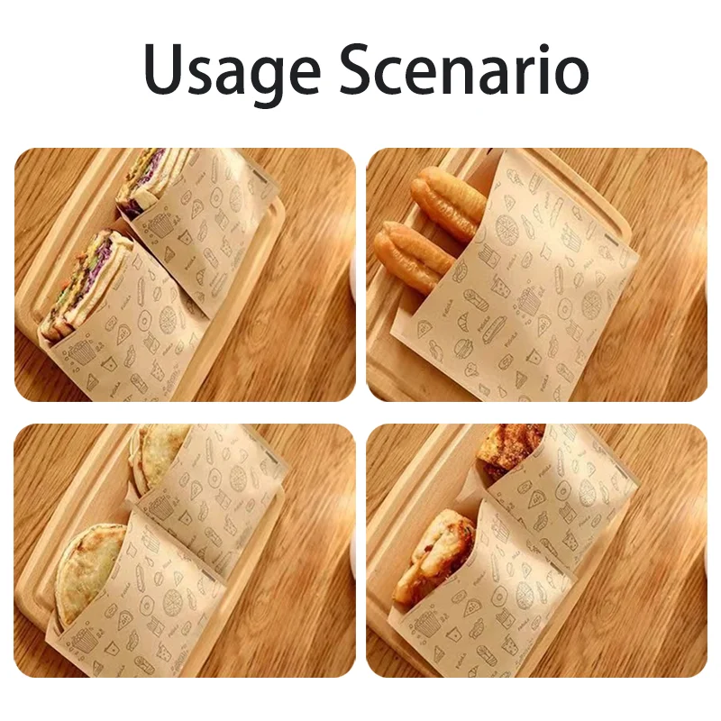 50-100 Stück Fettdichte Papiertüten Einweg-Verpackung Backpapier Dessert Sandwich Burger Verpackungstüten Küchenzubehör Neu – Detail 15