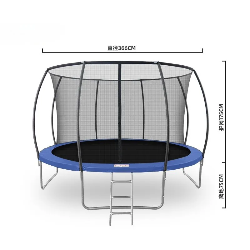 12FT Outdoor Large Blue-Black Trampoline Accommodates 5-8 People Waterproof and UV-resistant Suitable for Adults and Children
