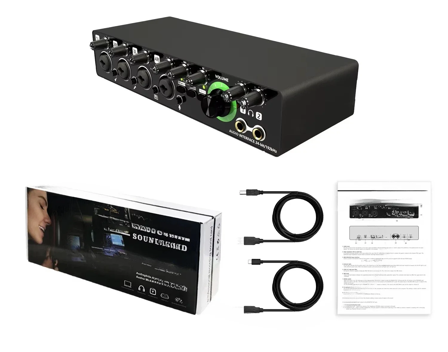 24-Bit 192KHz audio interface and USB sound card for studio recording