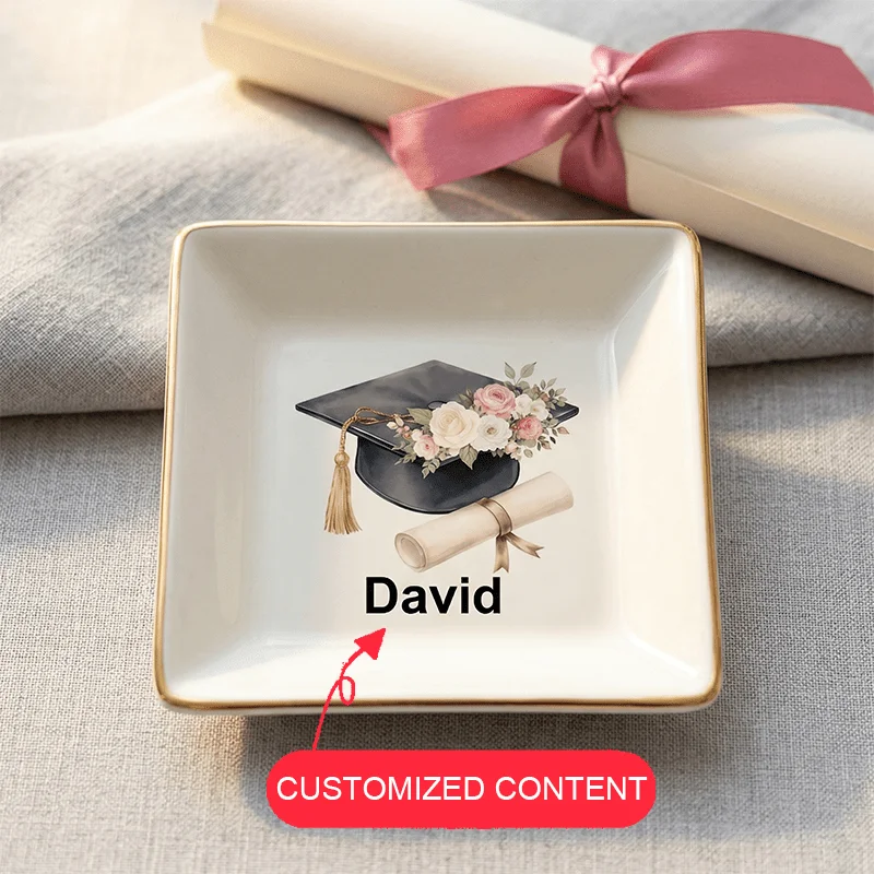 

Personalized Graduation Ring Trays - Custom Name/Text/ Suitable for Her, Class of 2026 Gifts, Jewelry & Key Holders, Multi-Funct