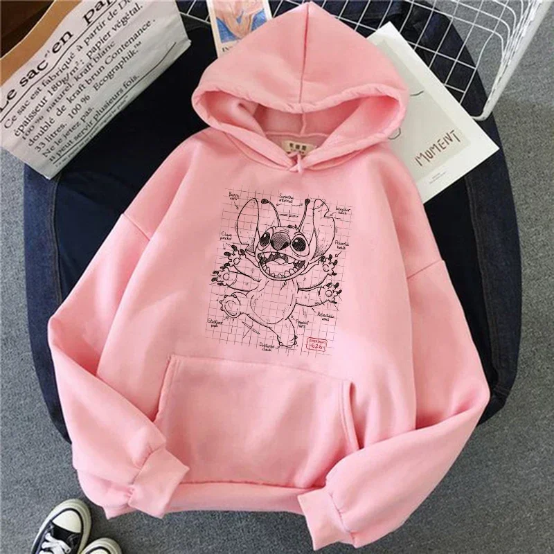 Damen Hoodie Disney Lilo&Stitch Cartoon Anime Print Damenbekleidung Mode Y2K Herbst und Winter Paar Kleidung Hoodies