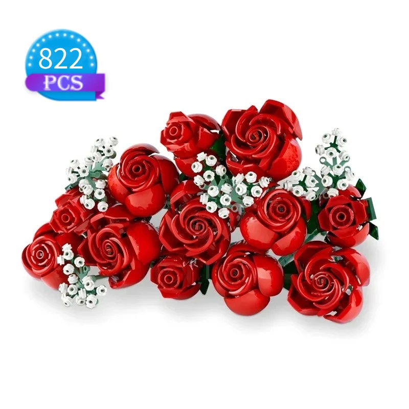 

822PCS NEW Eternal Bouquet of Roses Flower Artificial Flowers Building Blocks Bricks Birthday Girl Gifts Home Decor