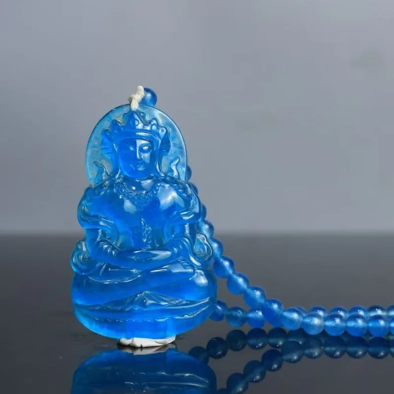 

Natural jade pendant, blue Buddha pendant, retro ethnic style long necklace, holiday gift for family and friends