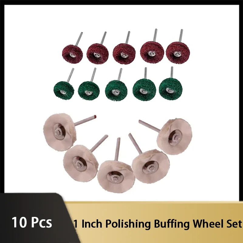 

10Pcs 1 Inch Polishing Buffing Wheel Set Cashmere Cotton Cloth Abrasive Polishing Wheels 1/8 Inch Shank for Rotary Tools Power