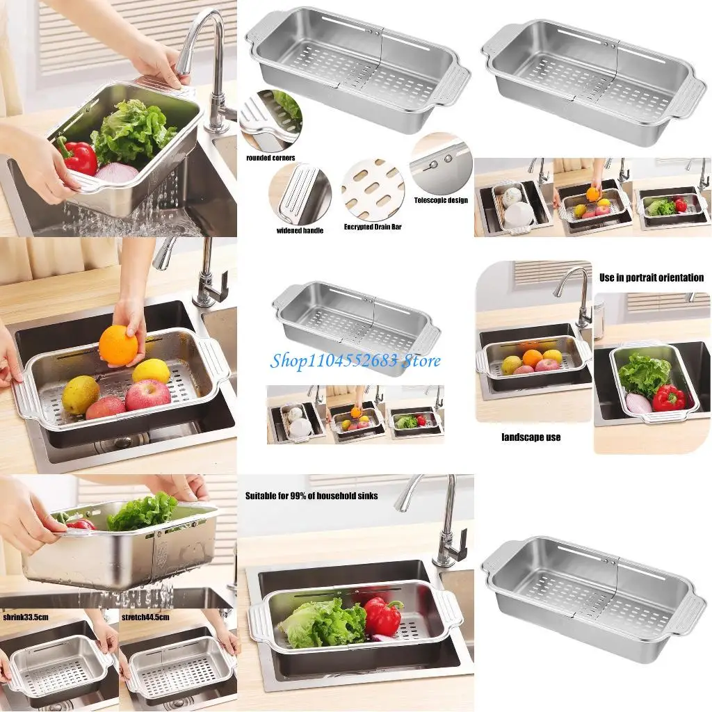 

Y6GD Stainless Steel Dish Drying Rack Large Capacity Kitchen Sink Dish Drainer Expandable Storage Drain Basket Easy to Use