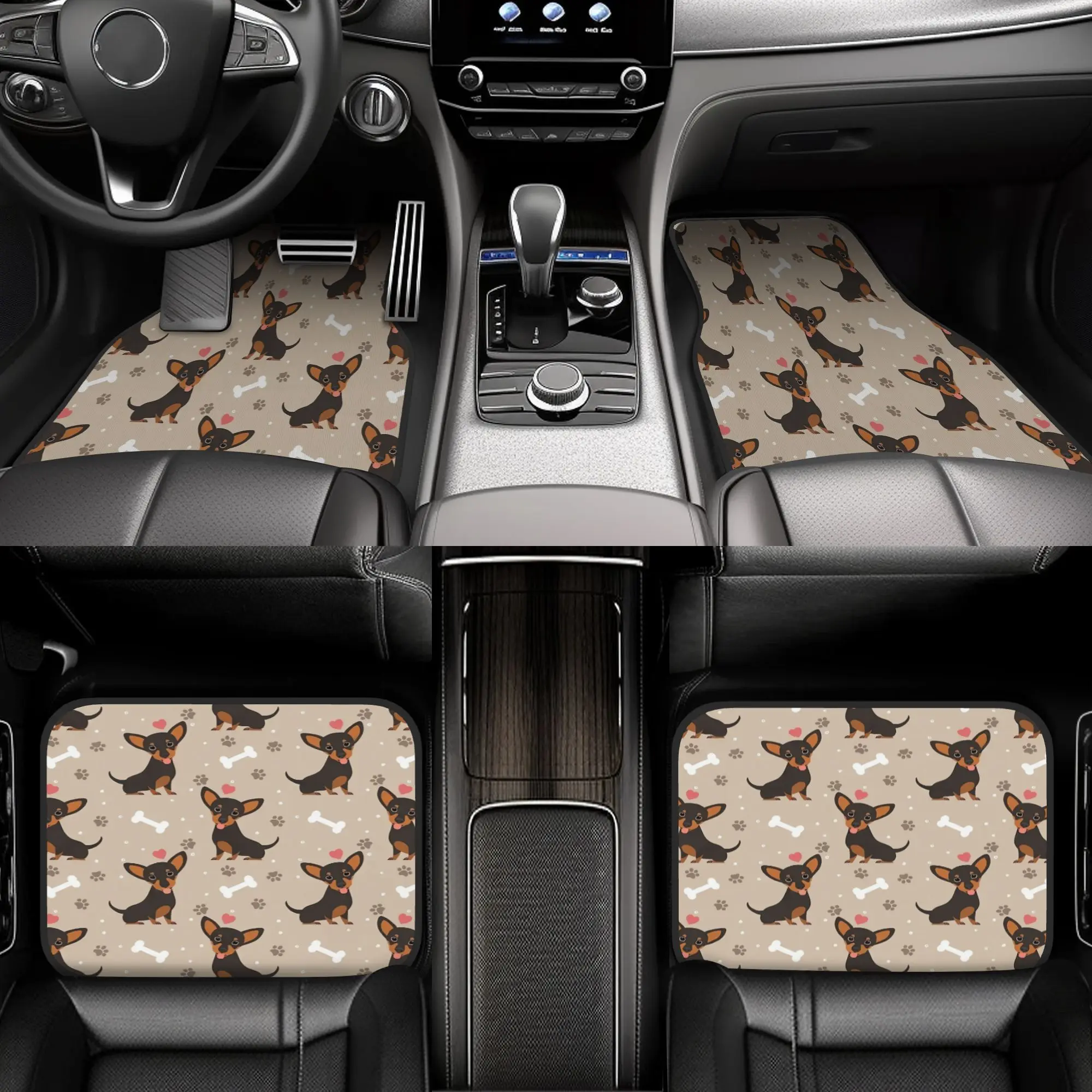 4pcs LOVE Black And Tan Chiweenie Dachshund Chihuahua Mix Floor Mats, Durable, Fit For Cars, Ideal Gift, Vehicle Interior Mats,