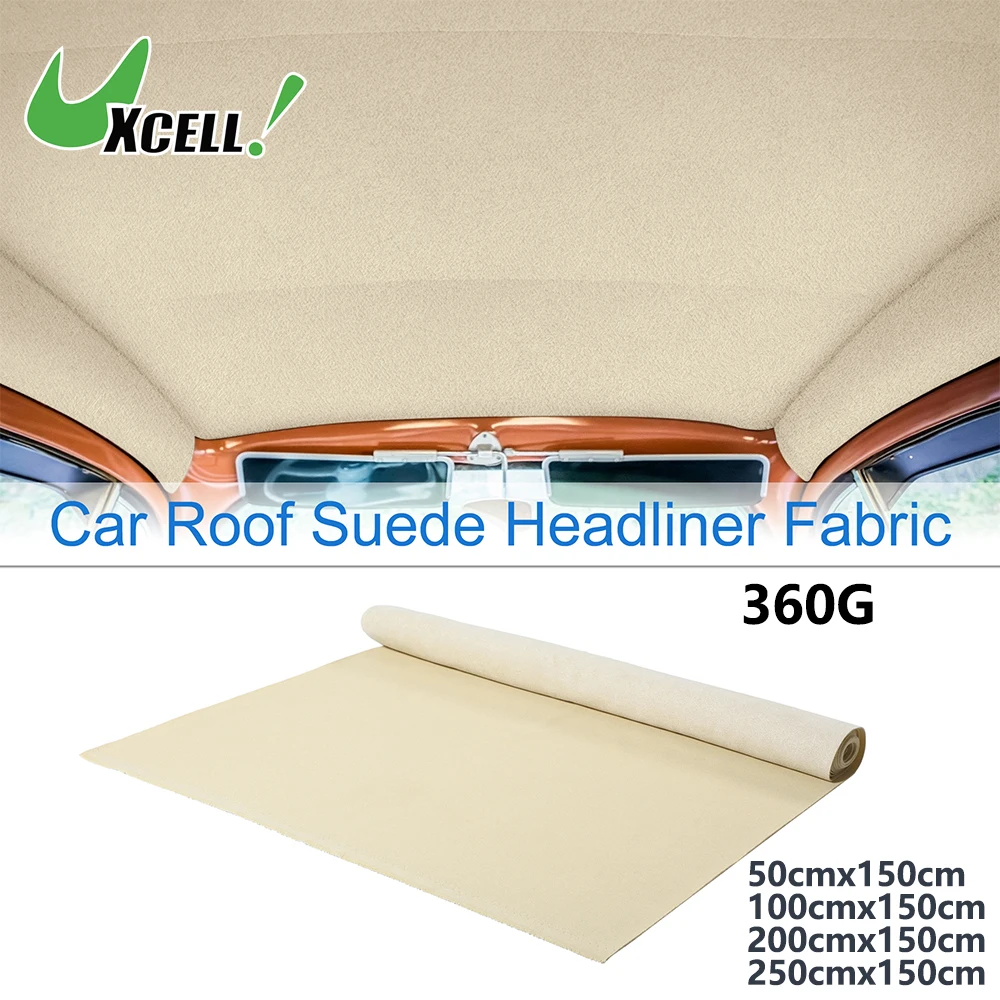 UXCELL 360G Headliner Fabric Interior Trim DIY Roof Repair Replacement for Car RV SUV Boat Automotive Suede Fabric Beige