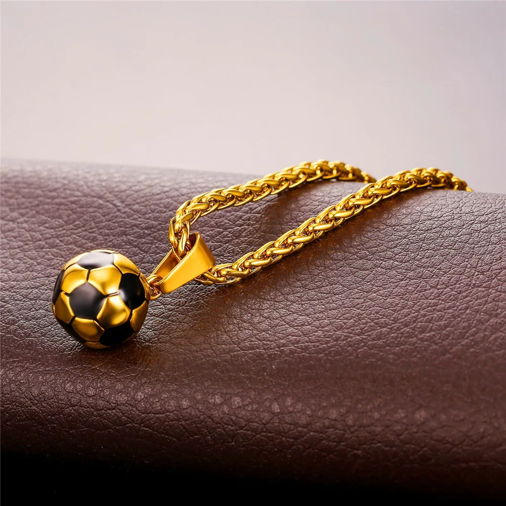 U7 Stainless Steel Soccer Necklace for Men and Women Football Charm 20 Inches Pendant Link Chain Sport Jewelry