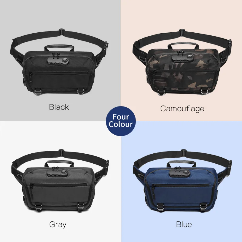 Imagem -06 - Ozuko-bolsa de Cintura Antiroubo Multifunções para Homens Fanny Pack para Esportes ao ar Livre Bolsas de Viagem Impermeáveis Masculinos Bolsas de Cinto Torácico para Celular Novos