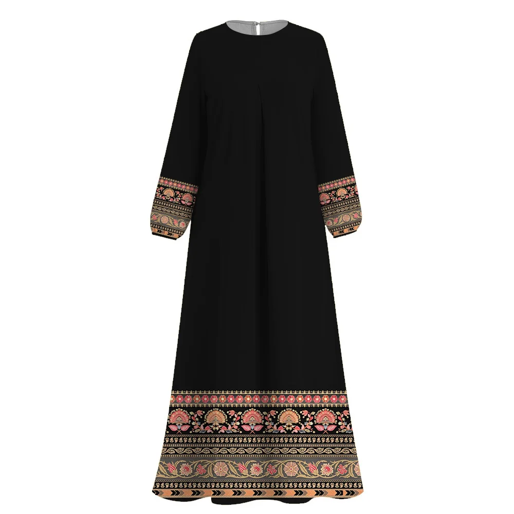 Femme Islam Clothing Abaya Muslim Print Abayas Dresse 2024 Dubai Turkey Luxury Casual Kaftan Ramadan Round Neck Women Abaya