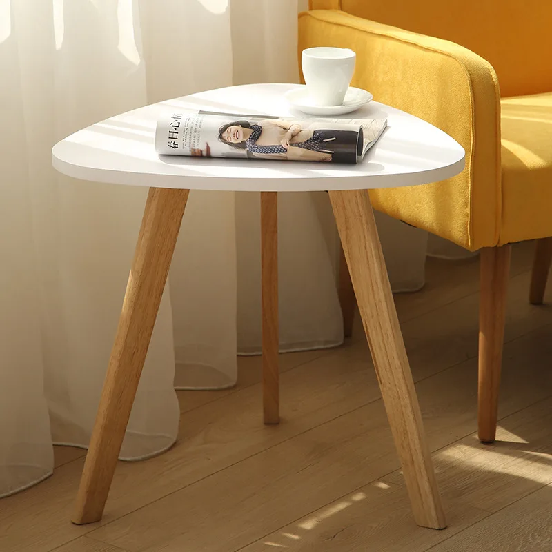 

Minimalist Wooden side table round small simple sofa edge casual desk triangle coffee table for living room Nordic solid