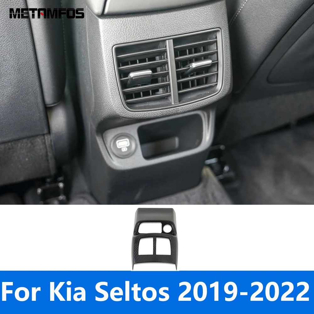 

Аксессуары для Kia Seltos 2019 2020 2021 2022, подлокотник из углеродного волокна, задняя крышка вентиляционного отверстия для кондиционера, отделка, Стайлинг автомобиля
