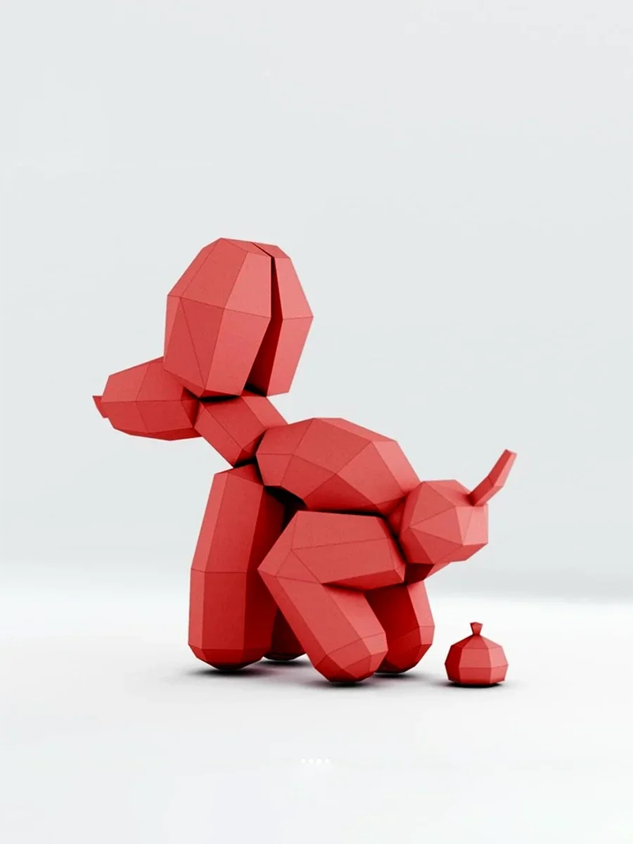 3D Paper Mold Non-Finished 30CM Height Funny Red Balloon Dog Model Folding Paper Work DIY Craft Home Decor Figurines Miniatures