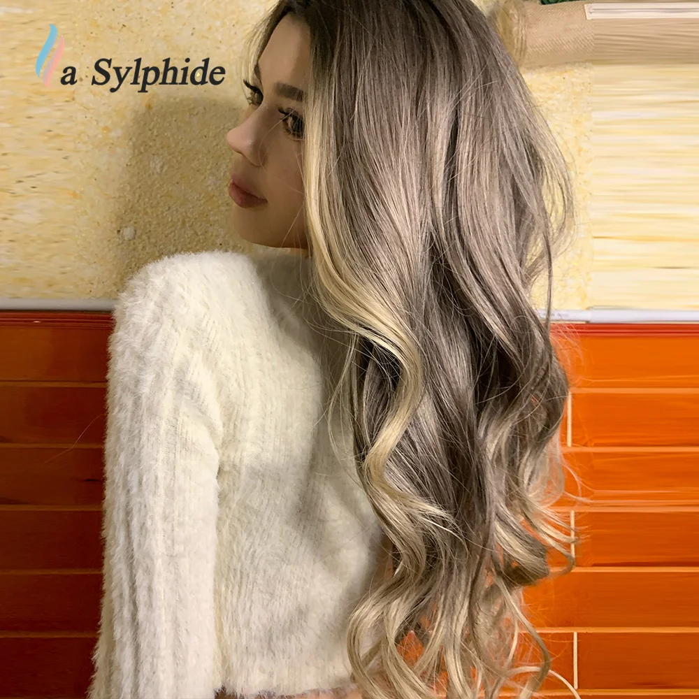 La Sylphide Synthetische Pruiken Lange Golvende Ombre Blond Bruin Voor Zwart Wit Vrouwen Natuurlijke Pruiken Hittebestendige Cosplay Dagelijks Haar