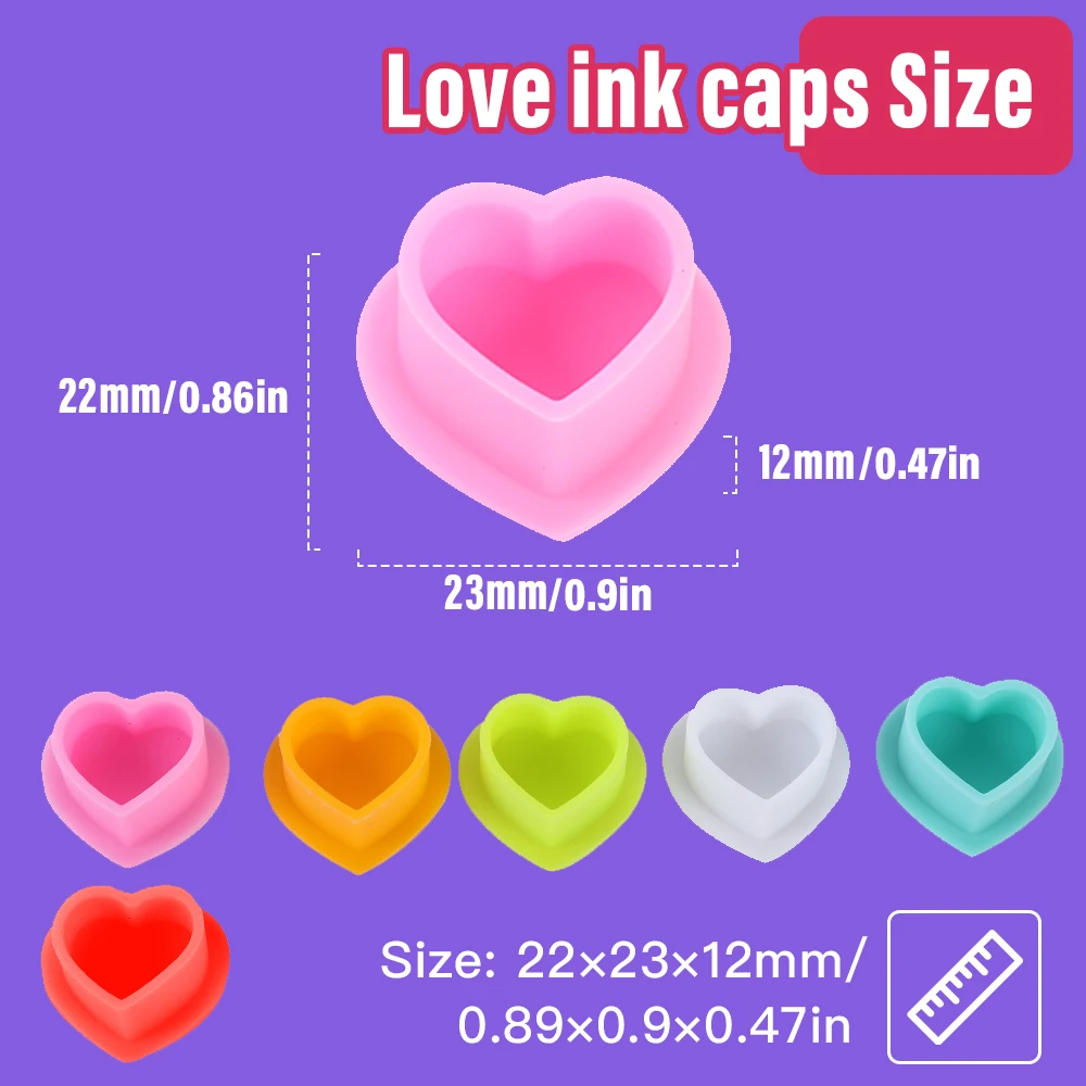 100Pcs Disposable Tattoo Silicone Heart Ink Cup Permanent Makeup Pigment Holder Container Cap Tattoo Ink Accessories for Artist