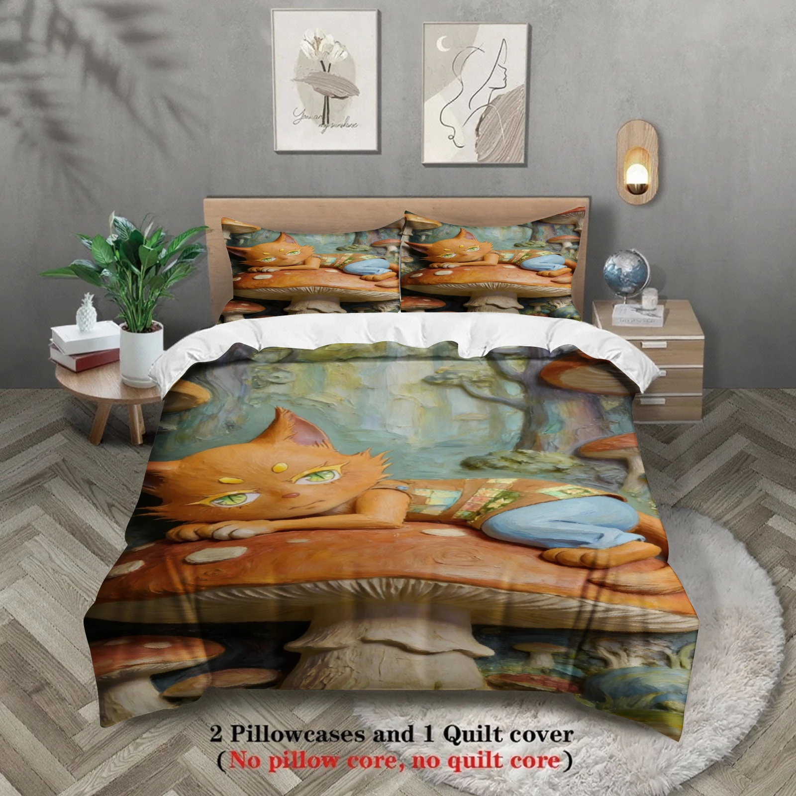 Kawaii Bedding Set Softville Cozy Town Cute Fern the Quilt Fox With Duvet Cover & Pillowcase For Children's Bedroom Decor