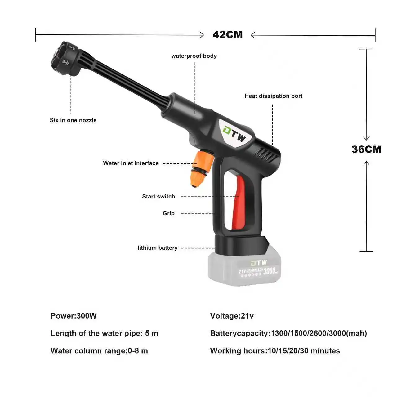 DTWA5-0010G Hot Sale Home Car Washing Gun Lightweight Efficient Cordless Electric Pressure Washer