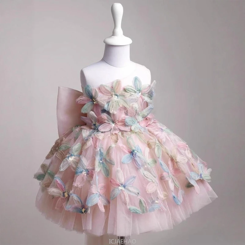 2026First Birthday Princess Dresses Wed DressChildren Piano Recital Pageant  Outfit New Summer Vestido Gown Kids Performance