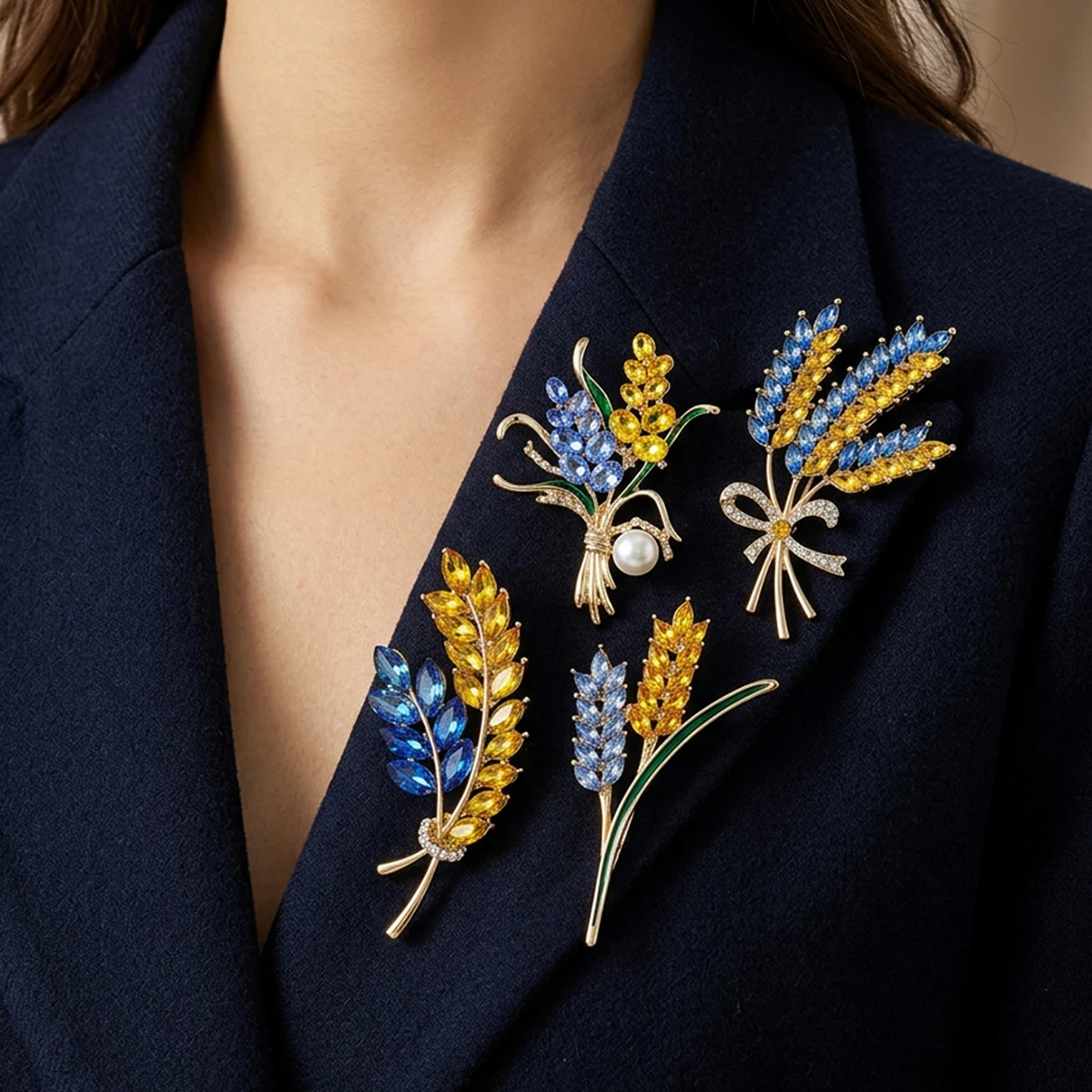 Luxury Rhinestone Ear of Wheat Brooches for Women Unisex Trendy Plant Pins Casual Party Jewelry Accessories Gifts Decoration