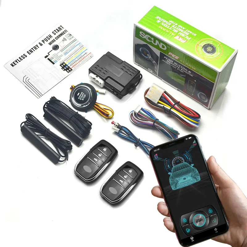 

Универсальная автомобильная сигнализация 12 В, кнопка запуска и остановки одним касанием, система бесключевого доступа, функция автоматического запуска, управление через приложение для мобильного Bluetooth