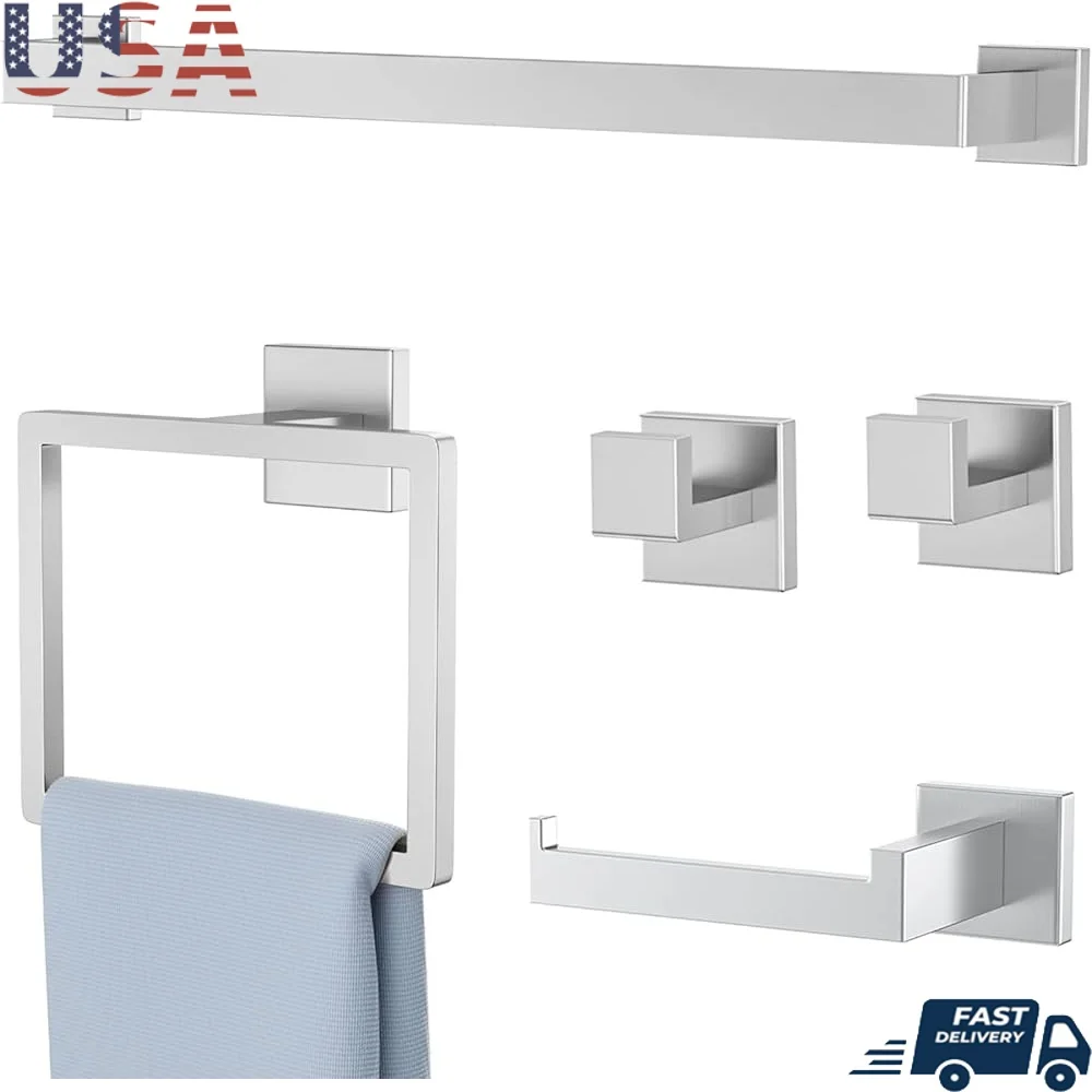 

Набор вешалок для полотенец из матового никеля, аксессуары для ванной комнаты из нержавеющей стали, держатель для полотенец, крючок, кольцо, прочная установка «сделай сам»