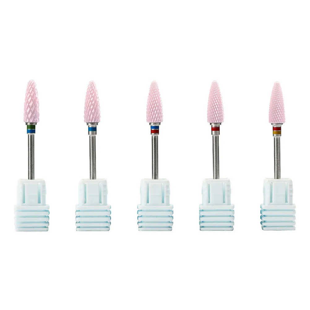 

5Pcs Ceramic Nail Grinding Heads Multifunctional Manicure Drill Bits for Gel Acrylic Nails Reshaping Polishing Sharpening