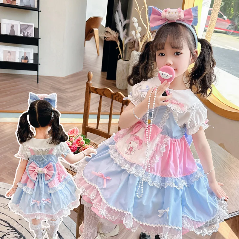 

My Melody Girls Lolita Dress Vintage Lace Party Dress for Kids Summer Ruffled Tutu Skirt Princess Costume Outfit for Birthday