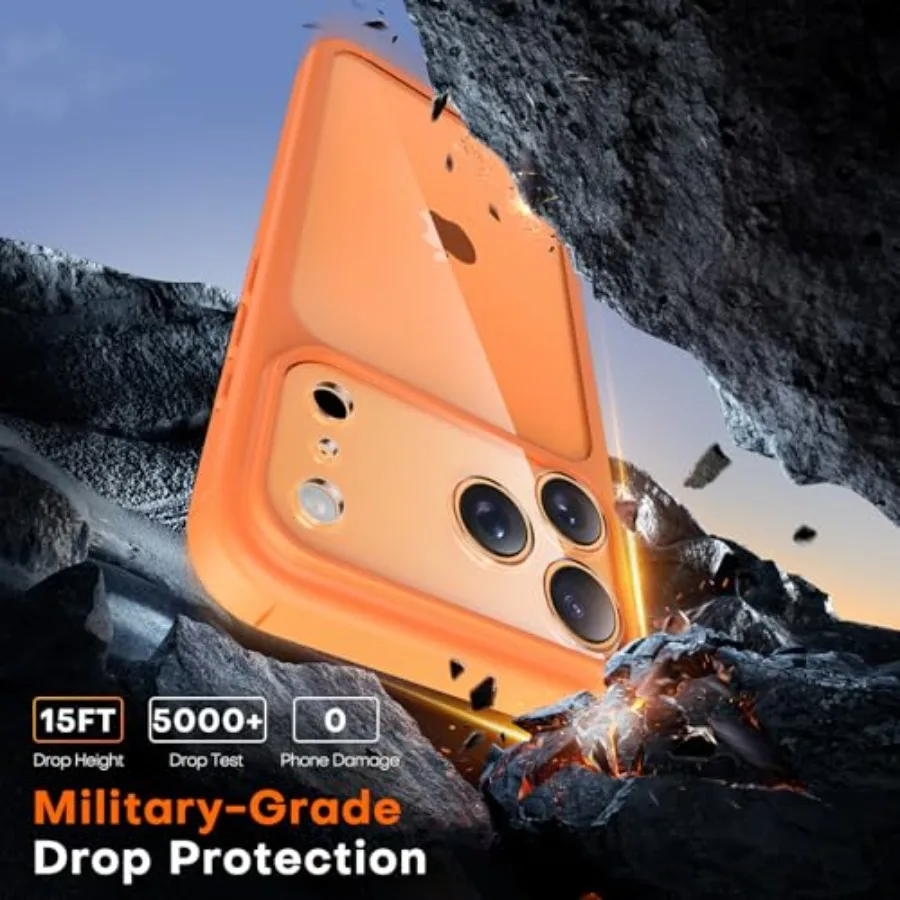 حافظة حماية كاملة للكاميرا برتقالية تاوري مع واقي شاشة لهاتف آيفون 17 برو ماكس بتصميم نحيف مقاوم للصدمات من الدرجة العسكرية