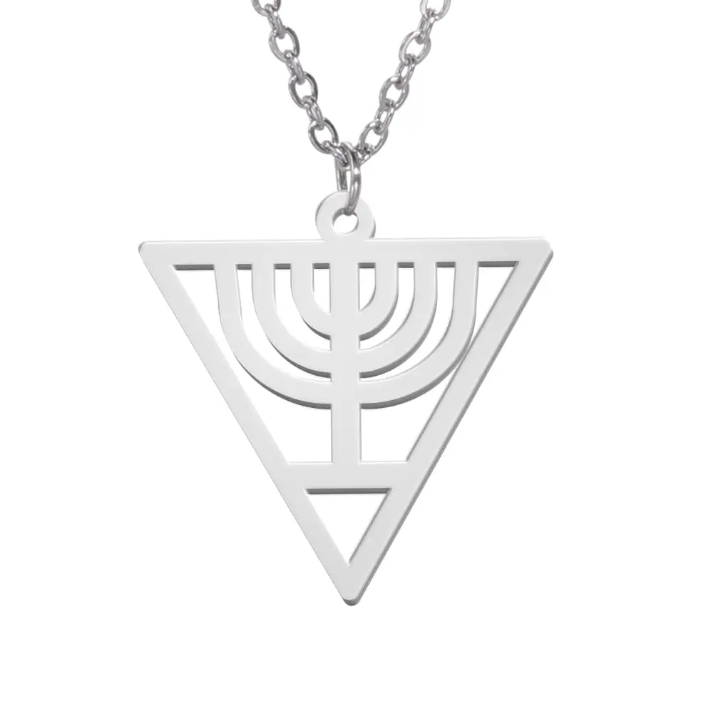 VASSAGO Hanukkah Necklace Triangle Menorah Pendant Necklace Stainless Steel Chanukah Jewelry Dainty Jewish Religious Gifts