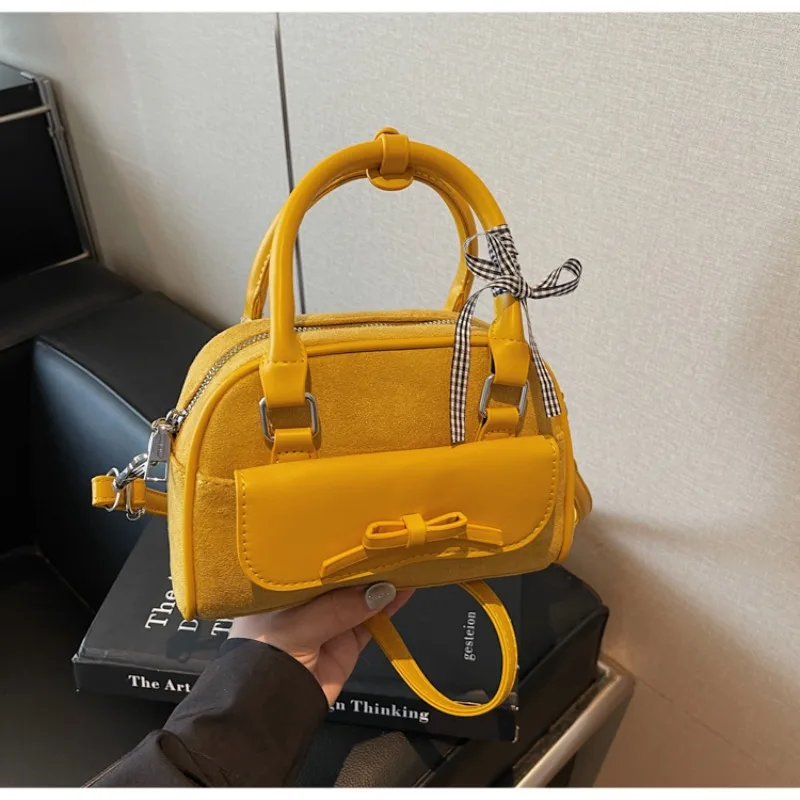 

Сплошные цветные сумки на плечо из искусственной замши, Лидер продаж 2025, одиночные ретро-простые сумки через плечо с украшением и бантом для женщин