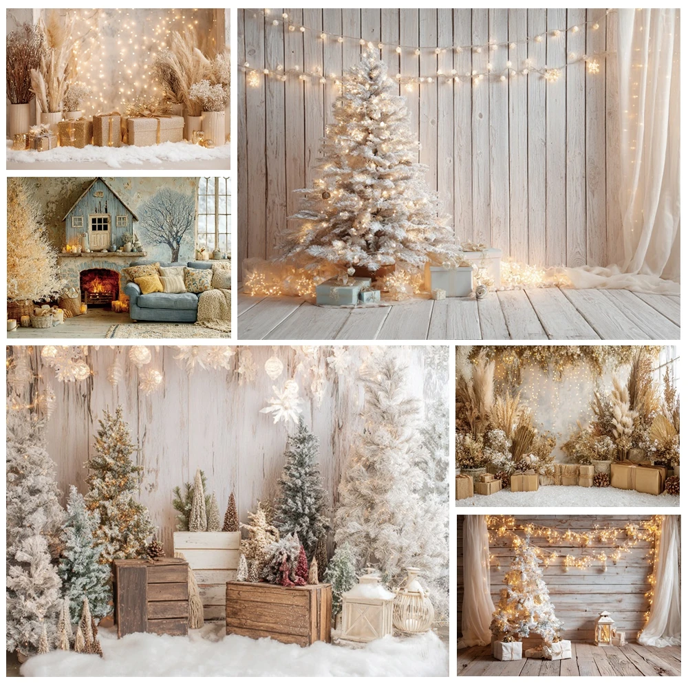 

MOON.QG Christmas Dried Flower Backdrop Xmas Trees Wood White Photographic Background Newborn Baby Photography Kids Wallpaper