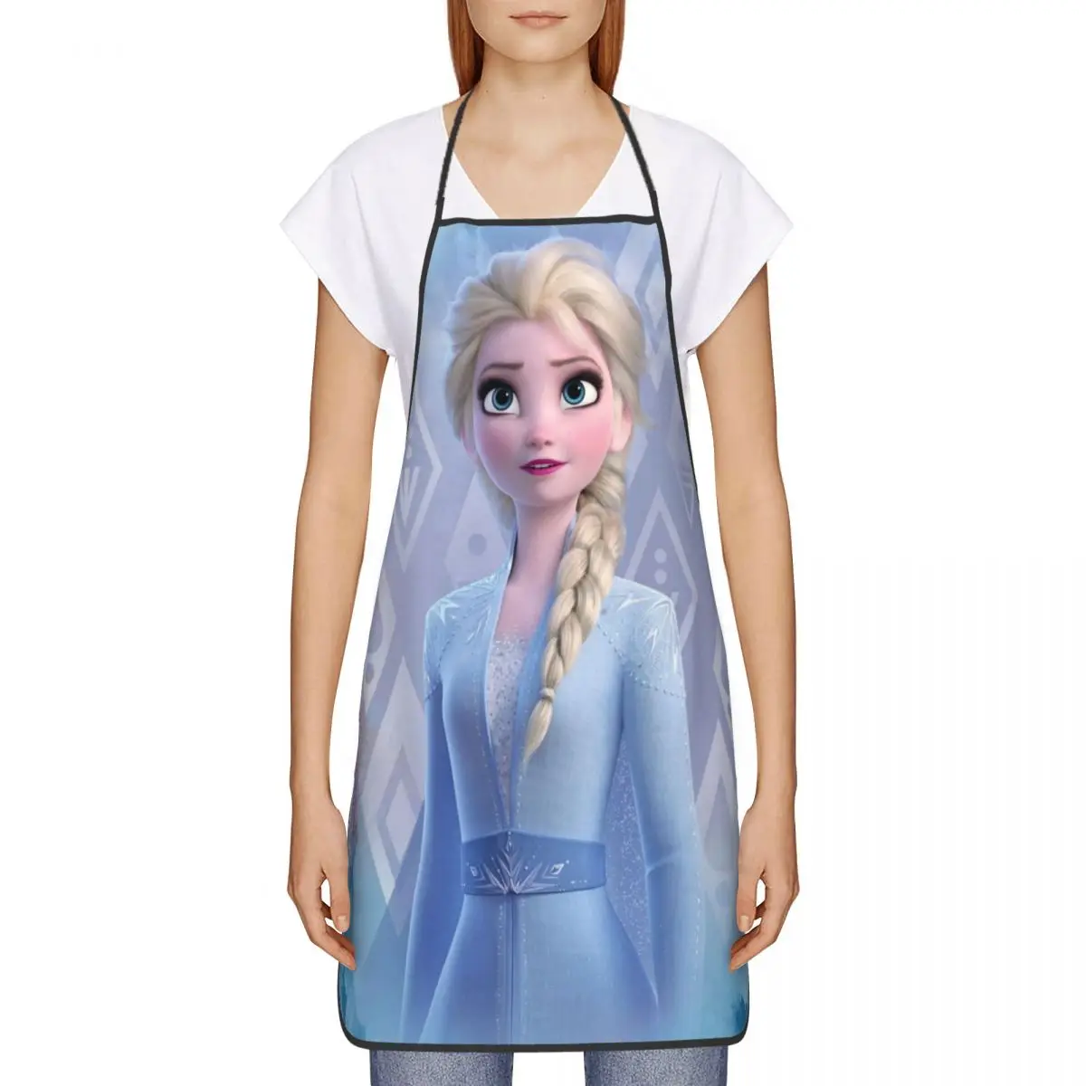 Custom Animated Frozen Elsa Princess Aprons for Men Women Cartoon Adult Unisex Kitchen Chef Bib Tablier Cuisine Cooking Baking