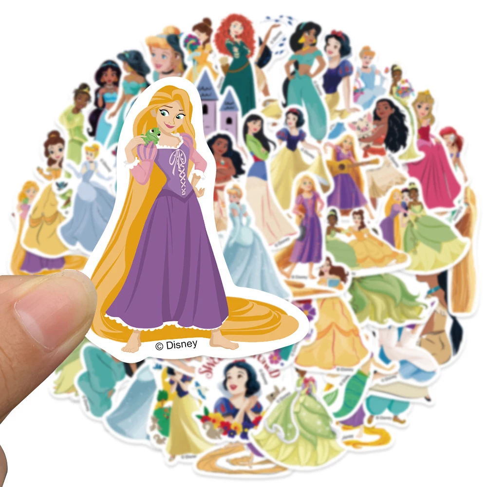 50pcs Disney Mix Cartoon Princess Graffiti Stickers Cute Snow White Aurora Decals for Skateboard Phone Helmet Anime Sticker Gift view 3