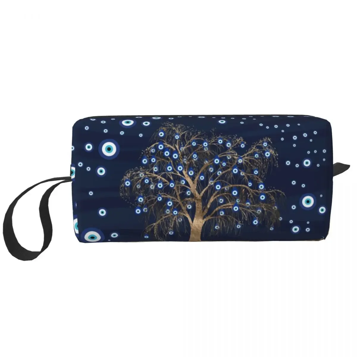 Cute Charm Tree Gold On Dark Blue Travel Toiletry Bag for Amulet Nazar Evil Eye Cosmetic Makeup Bag Beauty Storage Dopp Kit