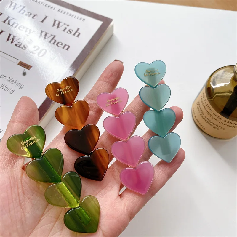 Dopamine Colorful Love Heart Acetate Barrette Hair Clip for Wome Girls 2024 Summer Cute Traceless Hairpin Headwear Accessories