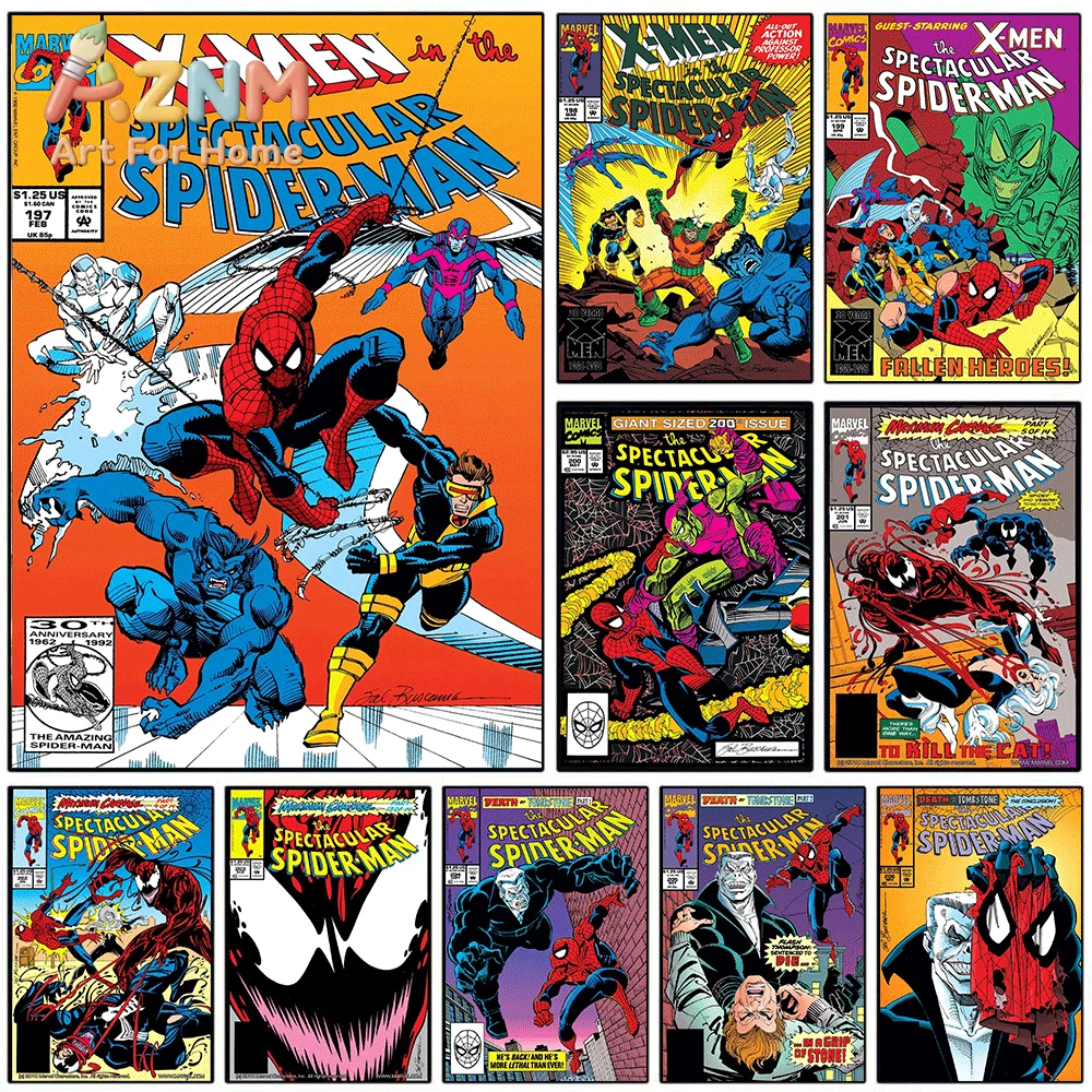AZNM X-Men in The Spectacular Spider-Man Comic Cover Collage Canvas Wall Art Unframed Print Home Decor Poster for Superhero Co